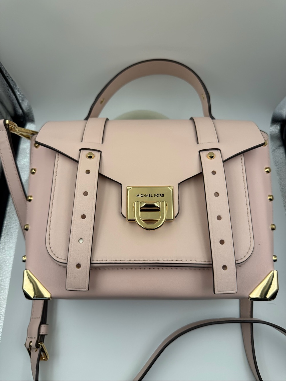 Michael Kors Manhattan Medium Leather Satchel Powder Blush Pink